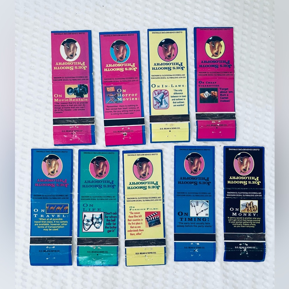 Matchbook Camel lot of 9 Joe’s Smooth Philosophy 1991 matchbox